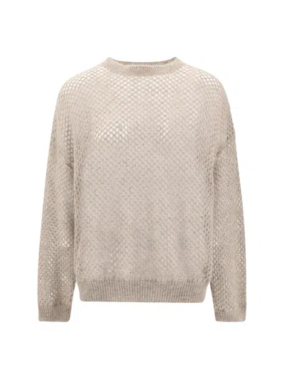 Brunello Cucinelli Women Perforated Sweater In Neutral