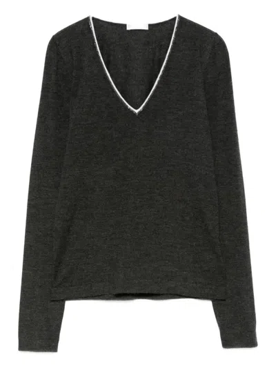 Brunello Cucinelli Women Cashmere And Silk V-necked Sweater In Gray