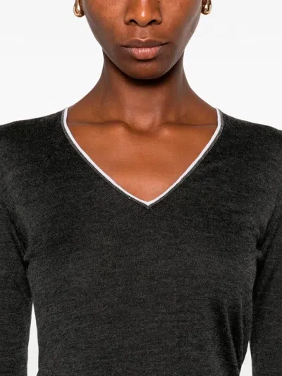 Brunello Cucinelli Women Cashmere And Silk V-necked Sweater In Gray