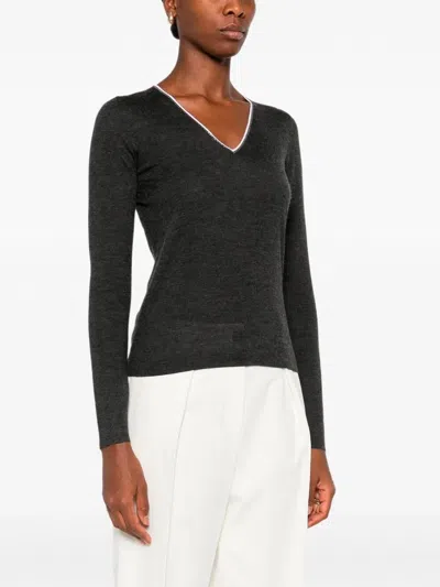 Brunello Cucinelli Women Cashmere And Silk V-necked Sweater In Gray