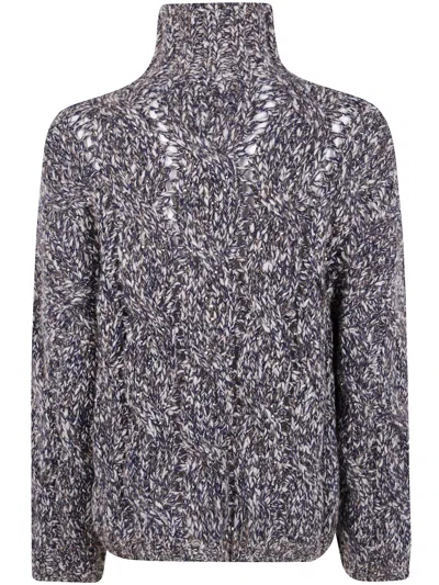 Brunello Cucinelli High Neck Textured Knit Sweater In Blue
