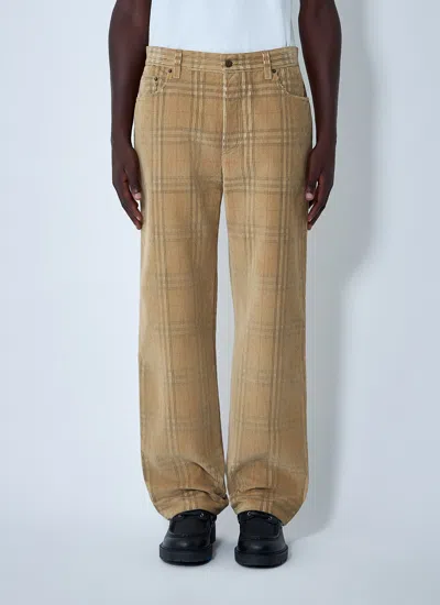 Burberry Sand-coloured Check Corduroy Trousers In Brown