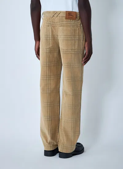 Burberry Sand-coloured Check Corduroy Trousers In Brown