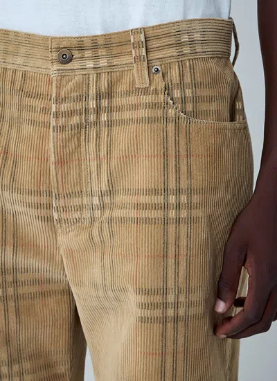 Burberry Sand-coloured Check Corduroy Trousers In Brown