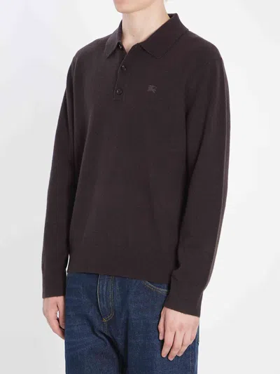 Burberry Equestrian Knight Embroidery Long-sleeve Polo Shirt In Brown