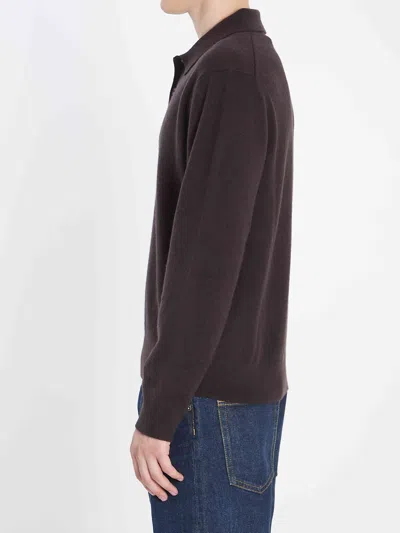 Burberry Equestrian Knight Embroidery Long-sleeve Polo Shirt In Brown