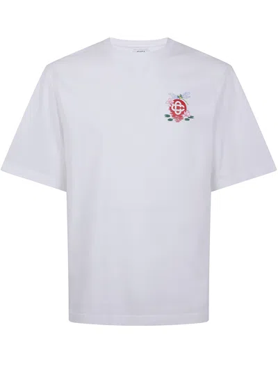 Casablanca Oversized T-shirt With Dragonfly Floral Print In White