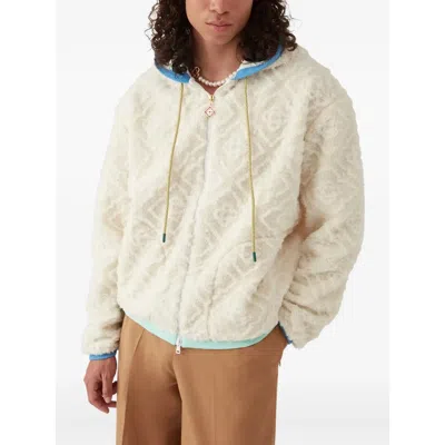 Casablanca Men Beige Jacket With All-over Monogram And Fixed Hood In Fabric Man In White