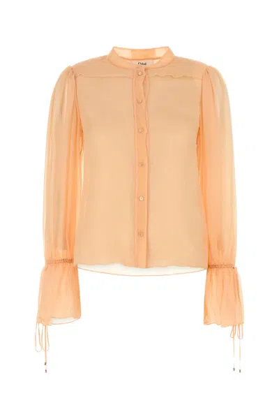Chloé Sheer Fabric Blouse Drawstring Cuffs In Gold