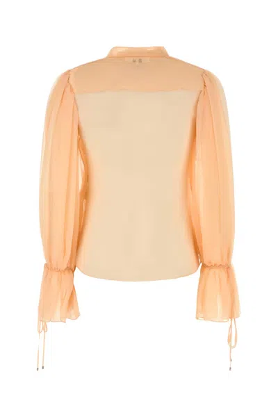 Chloé Sheer Fabric Blouse Drawstring Cuffs In Gold