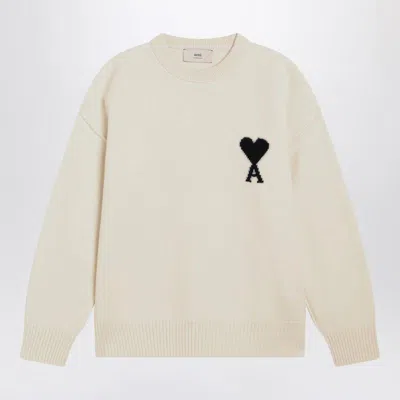 Ami Alexandre Mattiussi Ami Paris White Ami De Coeur Sweater Men In Neutral