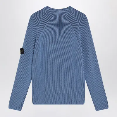 Stone Island Ribbed Texture Sweater With Crew Neckline In Blue