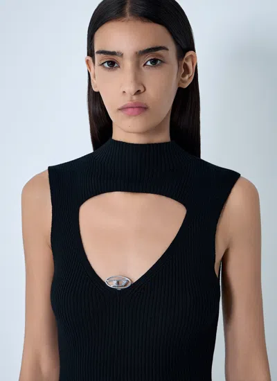 Diesel Womens 9xx M-olini Short Sleeveless Wool Knitted Mini Dress In Black