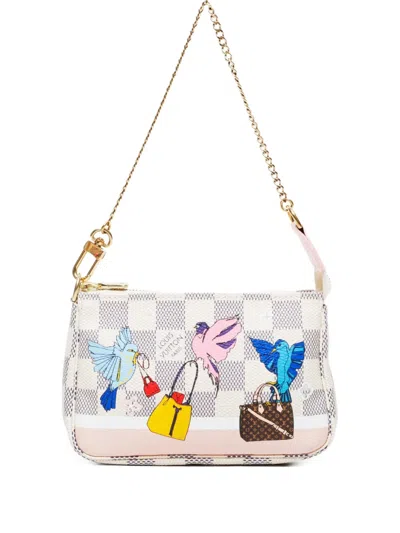 Pre-owned Louis Vuitton 2018 Damier Azur Bird-pattern Shoulder Bag In White