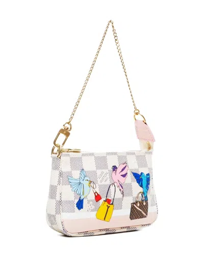 Pre-owned Louis Vuitton 2018 Damier Azur Bird-pattern Shoulder Bag In White