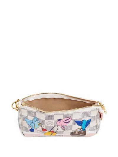 Pre-owned Louis Vuitton 2018 Damier Azur Bird-pattern Shoulder Bag In White