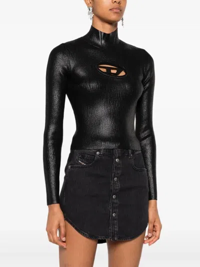 Diesel M-anchor-a Cropped Denim Sweatshirt With Cut-out Detail In Black