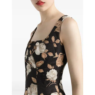 Dolce & Gabbana Rose-print Square-neck Midi Dress In Black