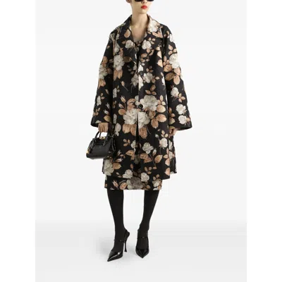 Dolce & Gabbana Rose-print Square-neck Midi Dress In Black