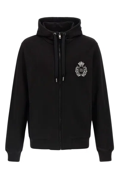 Dolce & Gabbana Hooded Sweater With Pockets And Ribbed Details In Black