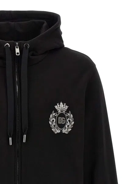 Dolce & Gabbana Hooded Sweater With Pockets And Ribbed Details In Black