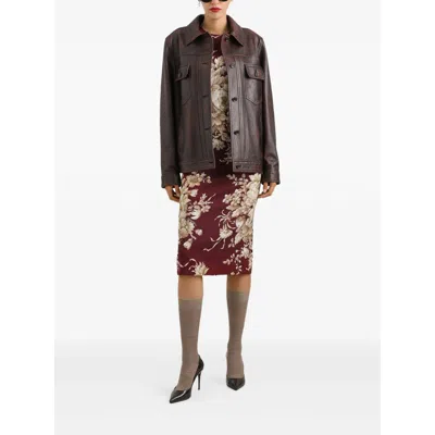 Dolce & Gabbana Floral-print Long-sleeve Midi Dress In Purple