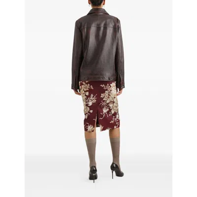 Dolce & Gabbana Floral-print Long-sleeve Midi Dress In Purple