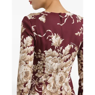 Dolce & Gabbana Floral-print Long-sleeve Midi Dress In Purple