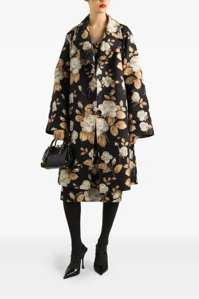 Dolce & Gabbana Embroidered Floral Pattern Coat With Long Sleeves In Black