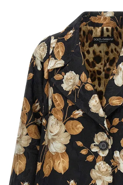 Dolce & Gabbana Embroidered Floral Pattern Coat With Long Sleeves In Black