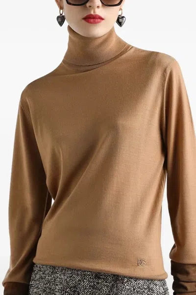 Dolce & Gabbana Cashmere Turtleneck Sweater Sweaters And Cardigans Beige In White