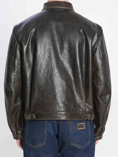 Dolce & Gabbana Zipped Leather Jacket In Black