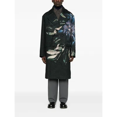 Dries Van Noten Cotton Blend Coat Floral Pattern In Blue