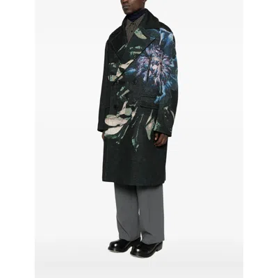 Dries Van Noten Cotton Blend Coat Floral Pattern In Blue