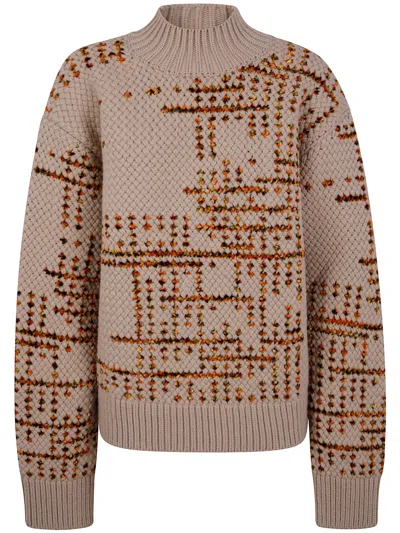 Dries Van Noten Crew Neck Sweater In Mixed Wool In Nude