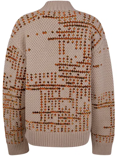 Dries Van Noten Crew Neck Sweater In Mixed Wool In Nude