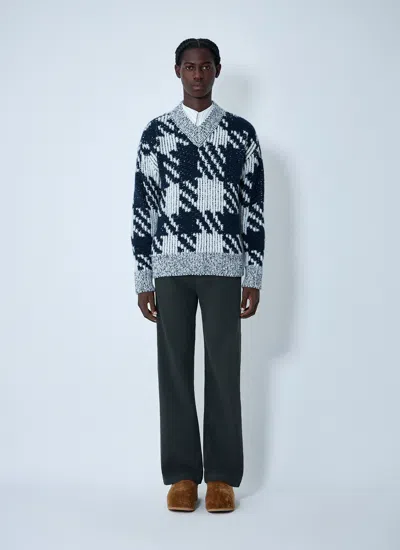 Dries Van Noten Chunky Knit V Neck Sweater With Textured Pattern In Pattern