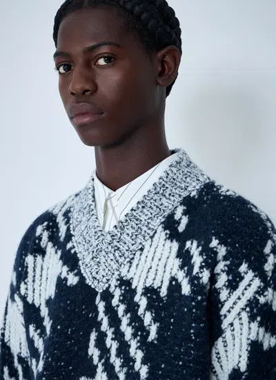 Dries Van Noten Chunky Knit V Neck Sweater With Textured Pattern In Pattern