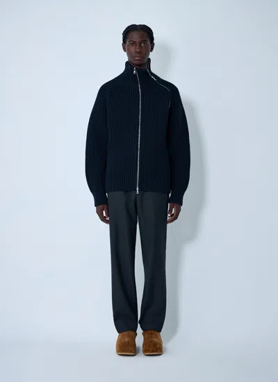 Dries Van Noten Full Zip Turtleneck Sweater With Shoulder Detail In Black