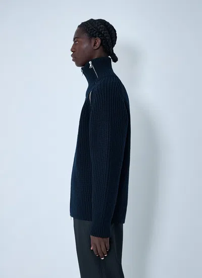 Dries Van Noten Full Zip Turtleneck Sweater With Shoulder Detail In Black