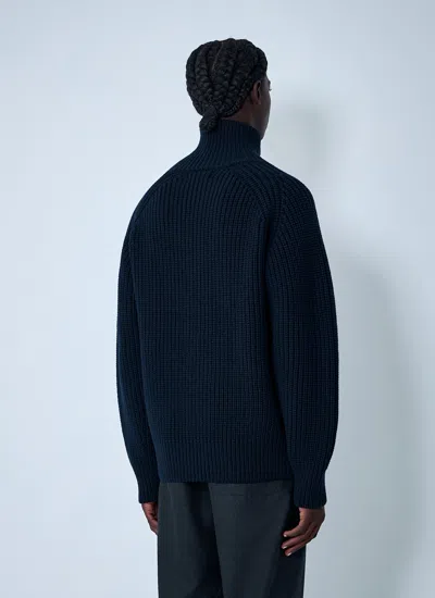 Dries Van Noten Full Zip Turtleneck Sweater With Shoulder Detail In Black