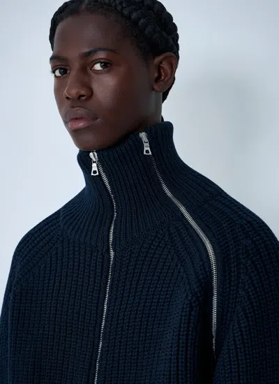 Dries Van Noten Full Zip Turtleneck Sweater With Shoulder Detail In Black