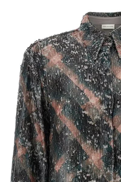 Dries Van Noten Abstract Pattern Long Sleeve Collared Shirt In Multi