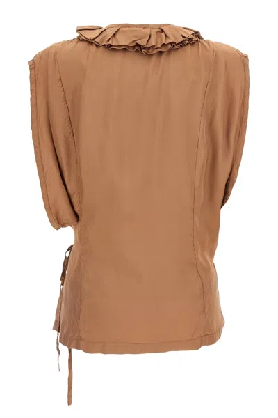 Dries Van Noten Ruffled Sleeveless Top Tie Waist In Brown