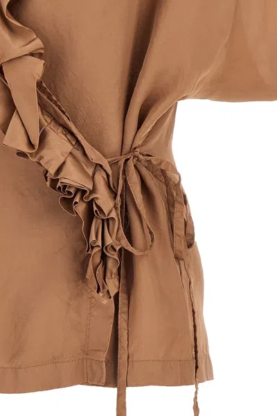 Dries Van Noten Ruffled Sleeveless Top Tie Waist In Brown