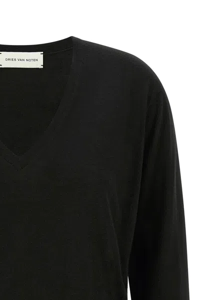 Dries Van Noten Tuomas V-neck Wool Sweater In Black