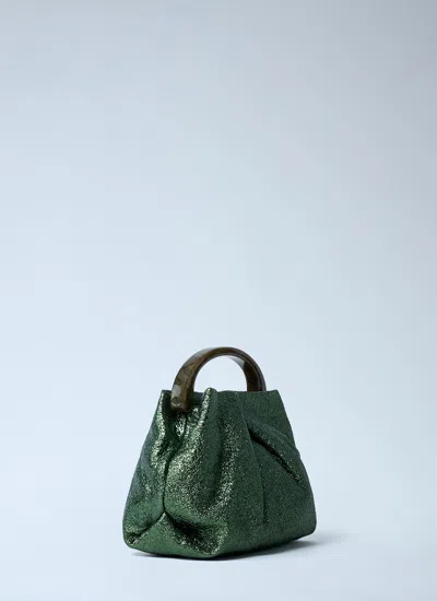 Dries Van Noten Crinkled Metallic Leather Mini Crossbody Bag In Green