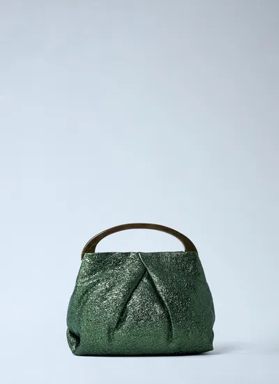Dries Van Noten Crinkled Metallic Leather Mini Crossbody Bag In Green