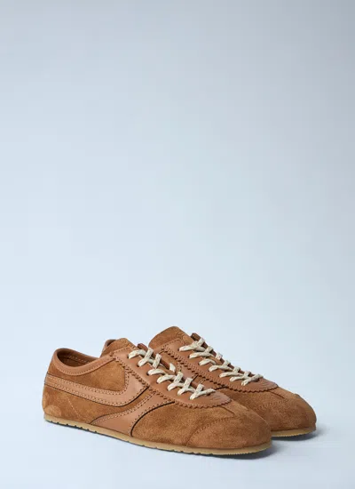 Dries Van Noten Stitched Contrast Rubber Sole Suede Panel Sneakers In Brown