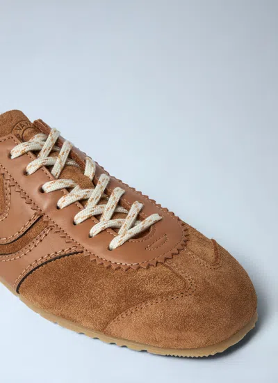 Dries Van Noten Stitched Contrast Rubber Sole Suede Panel Sneakers In Brown
